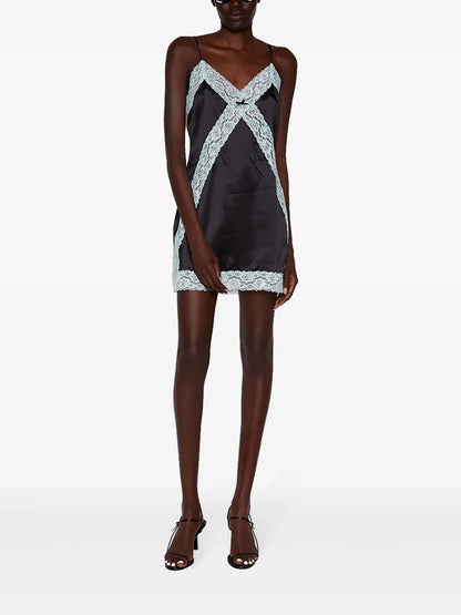 Lace-Trim Silk Minidress