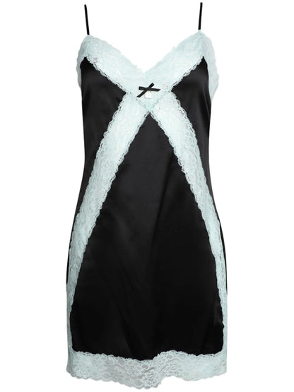 Lace-Trim Silk Minidress