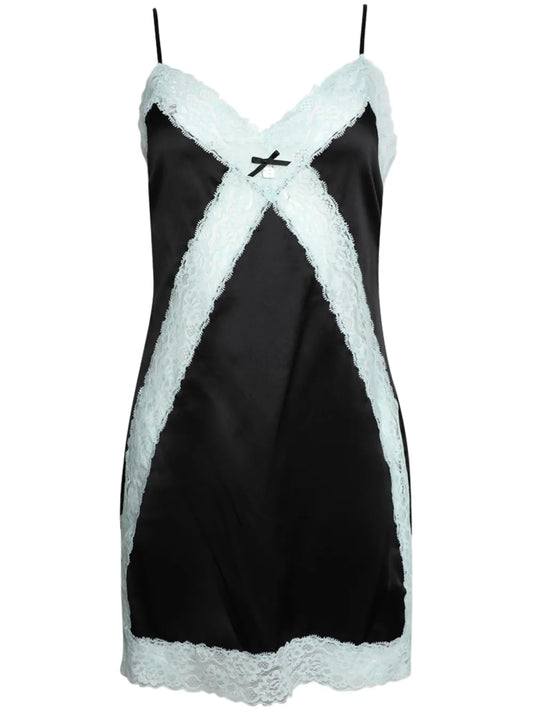 Lace-Trim Silk Minidress