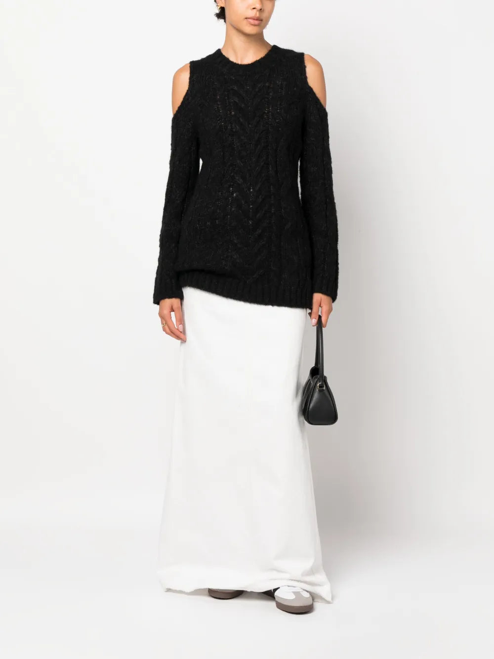 Cable-Knit Off-Shoulder Sweatshirt