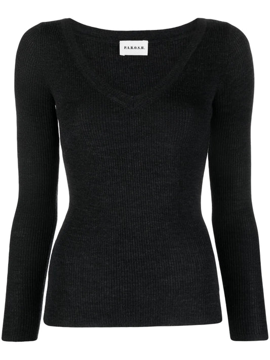 V-Neck Ribbed Wool Jumper