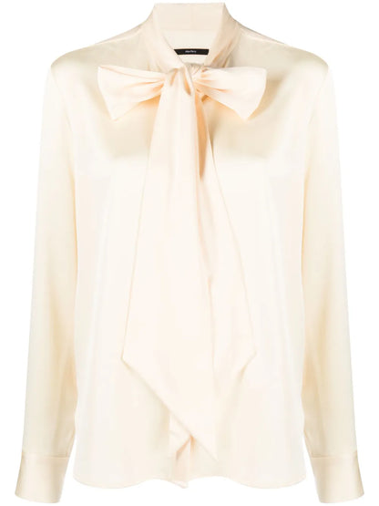 Pussy Bow-Collar Satin Blouse