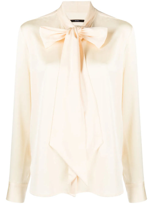Pussy Bow-Collar Satin Blouse