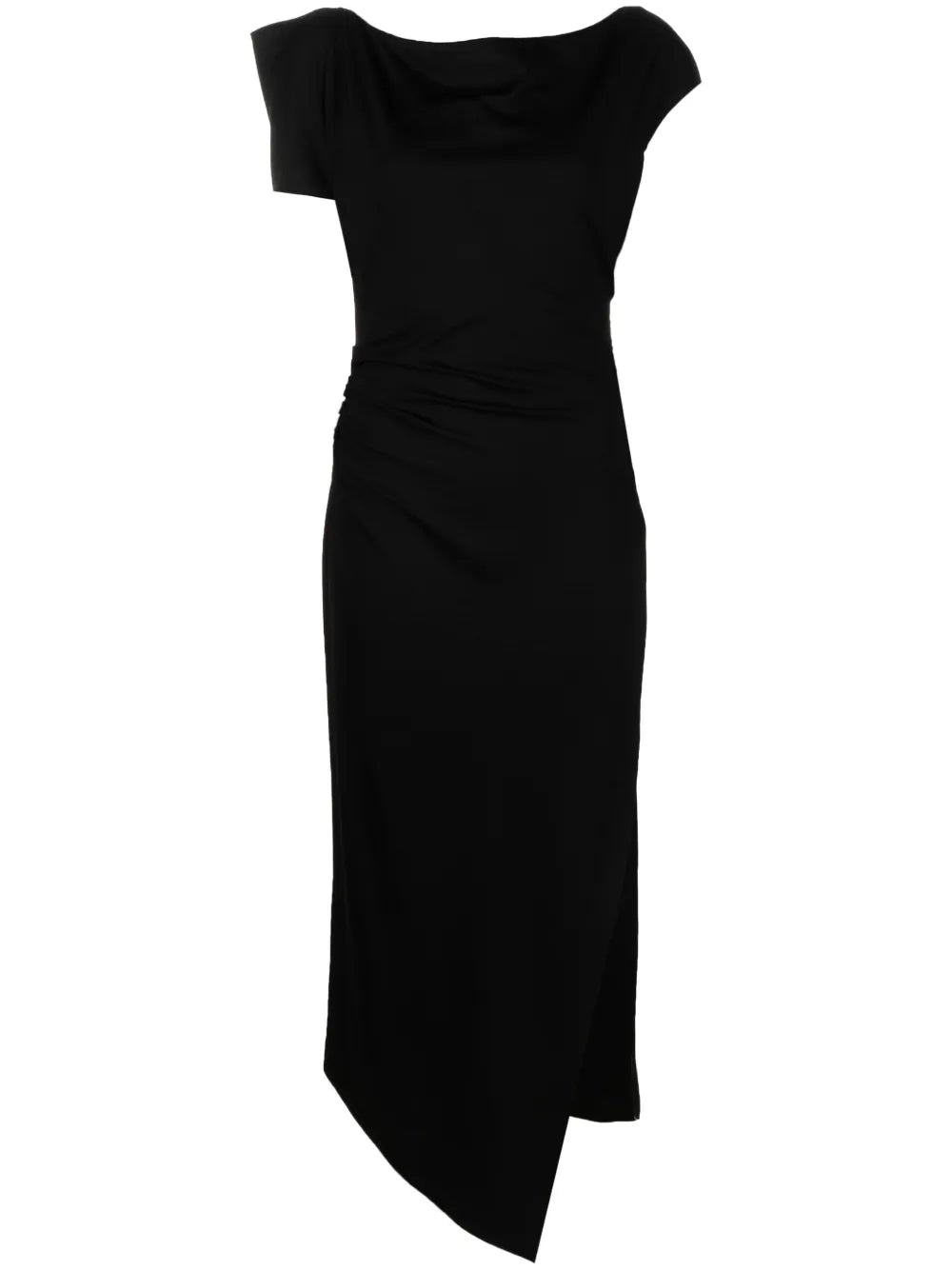 Asymmetric Ruched Midi Dress
