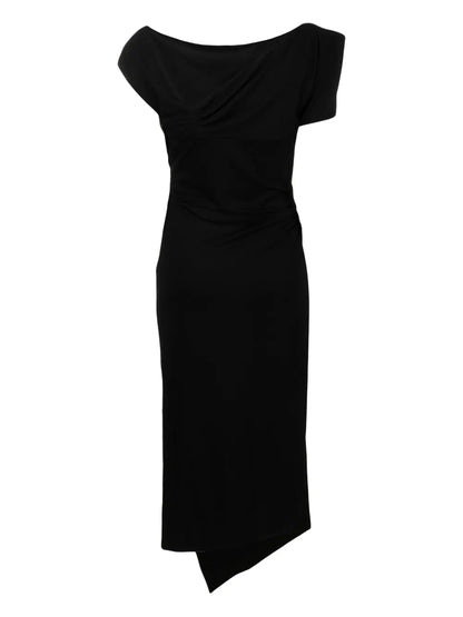 Asymmetric Ruched Midi Dress