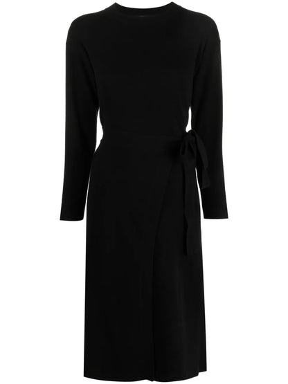 Long-Sleeve Self-Tie Midi Dress