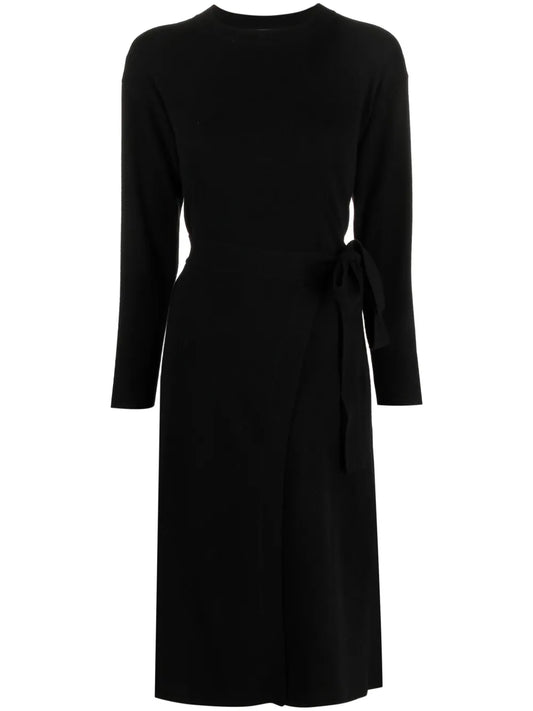 Long-Sleeve Self-Tie Midi Dress