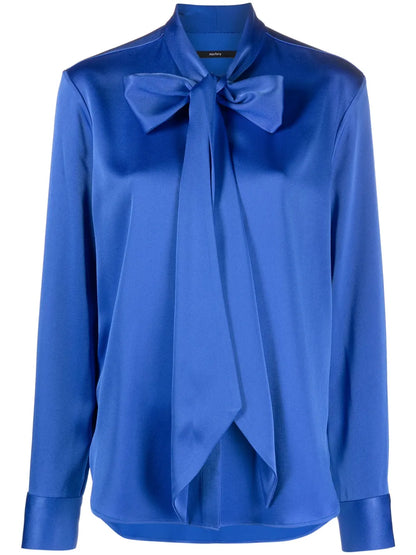 Pussy Bow-Collar Satin Blouse