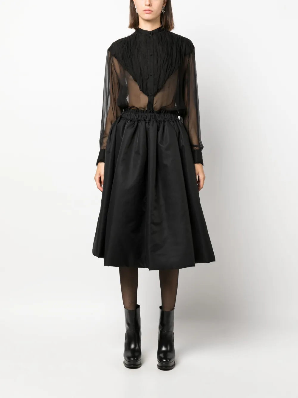 Silk-Organza Band-Collar Blouse