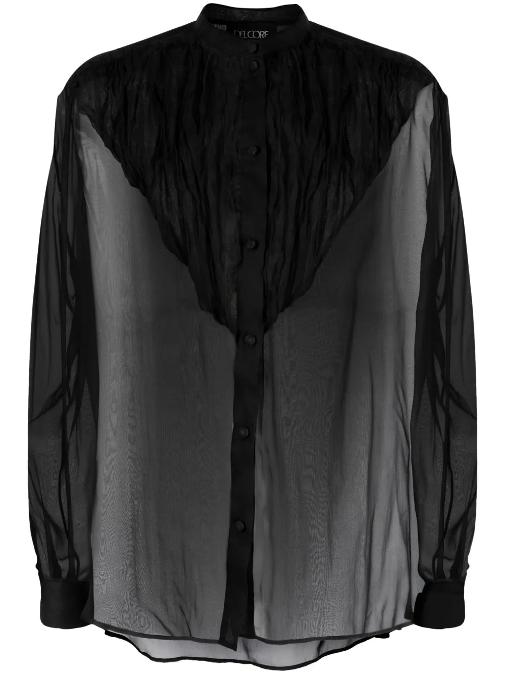 Silk-Organza Band-Collar Blouse