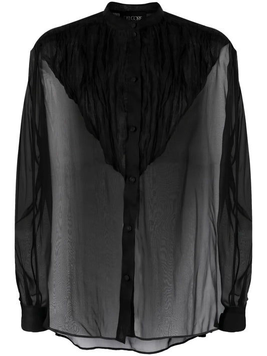 Silk-Organza Band-Collar Blouse