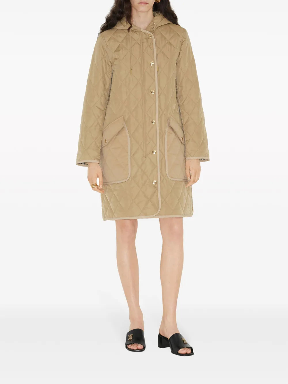 Diamond-Quilted Hooded Parka Coat