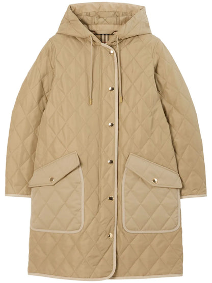 Diamond-Quilted Hooded Parka Coat