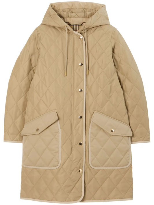 Diamond-Quilted Hooded Parka Coat