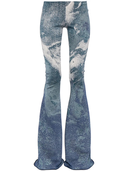 Patterned-Jacquard Glitter Flared Trousers