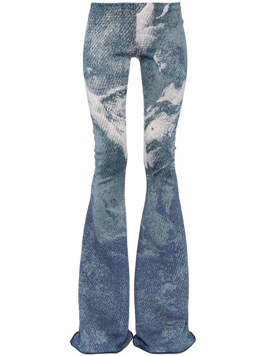 Patterned-Jacquard Glitter Flared Trousers