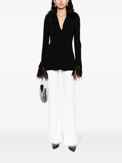 Goose-Feather Trim Button-Up Jacket