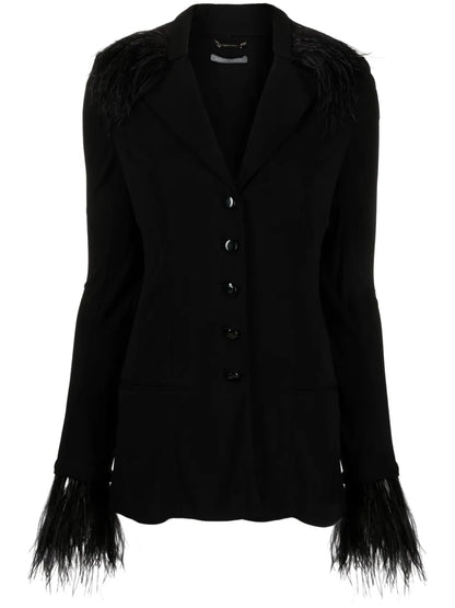 Goose-Feather Trim Button-Up Jacket