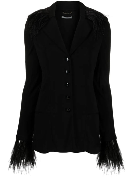 Goose-Feather Trim Button-Up Jacket