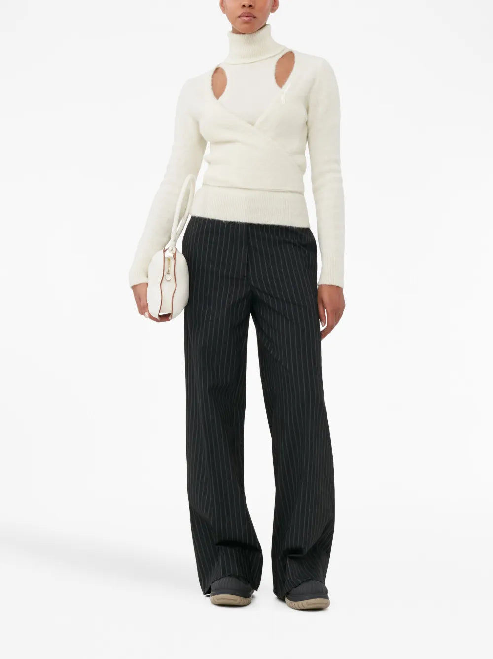 Pinstripe-Pattern Wide-Leg Trousers