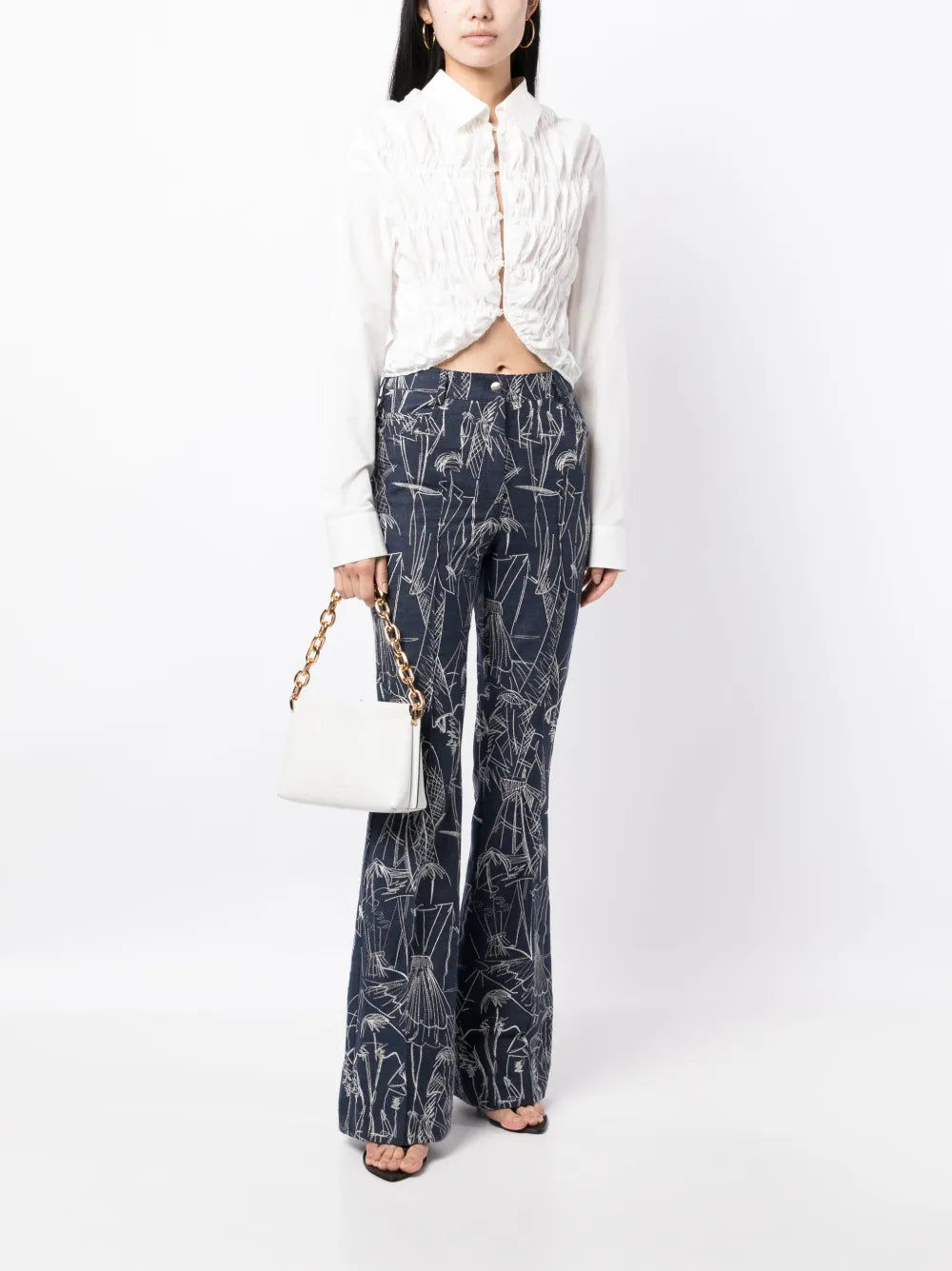 Sketch-Print Flared Jeans