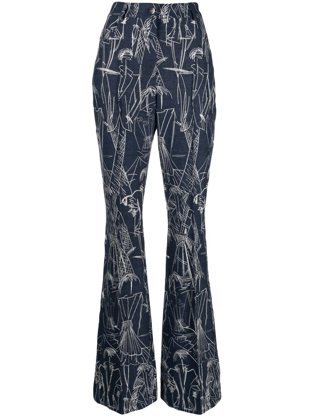 Sketch-Print Flared Jeans