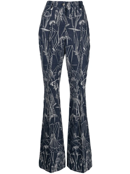 Sketch-Print Flared Jeans