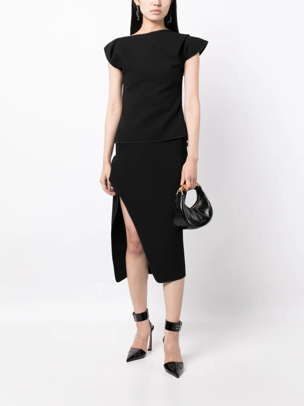 Asymmetric Cap-Sleeved T-Shirt
