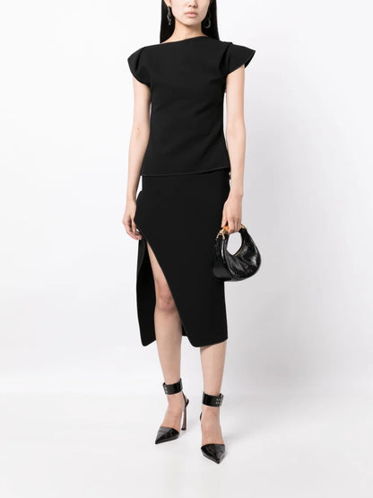 Asymmetric Cap-Sleeved T-Shirt