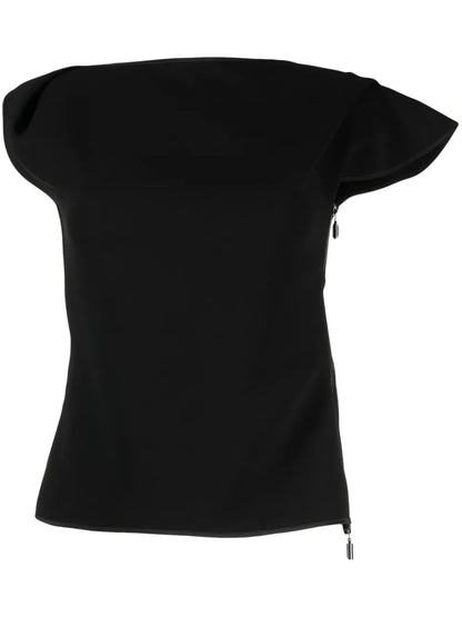 Asymmetric Cap-Sleeved T-Shirt