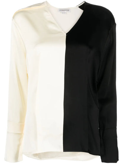 Colour-Block V-Neck Blouse