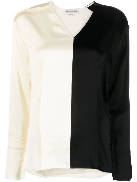 Colour-Block V-Neck Blouse