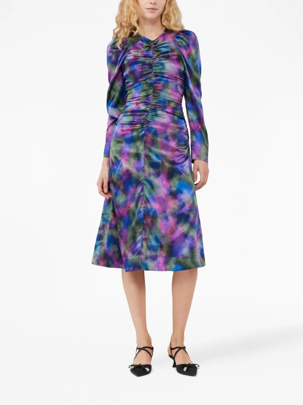 Graphic-Print Gathered Dress