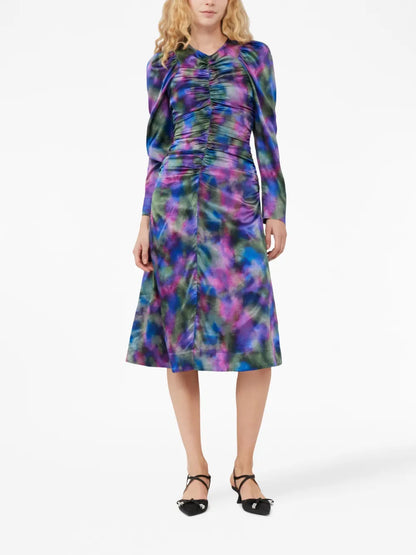 Graphic-Print Gathered Dress