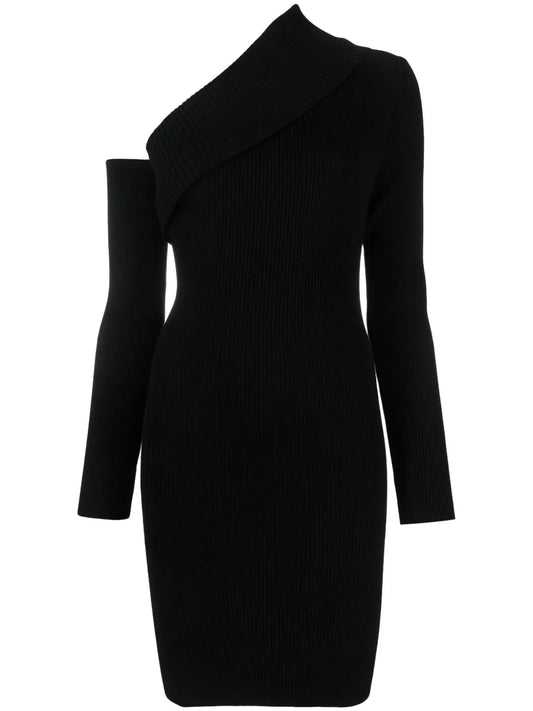 Off-Shoulder Ribbed-Knit Dress