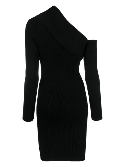 Off-Shoulder Ribbed-Knit Dress