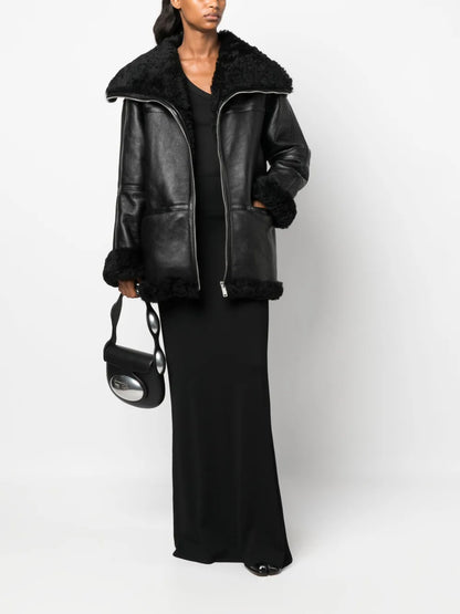 Panelled Zip-Up Leather Jacket