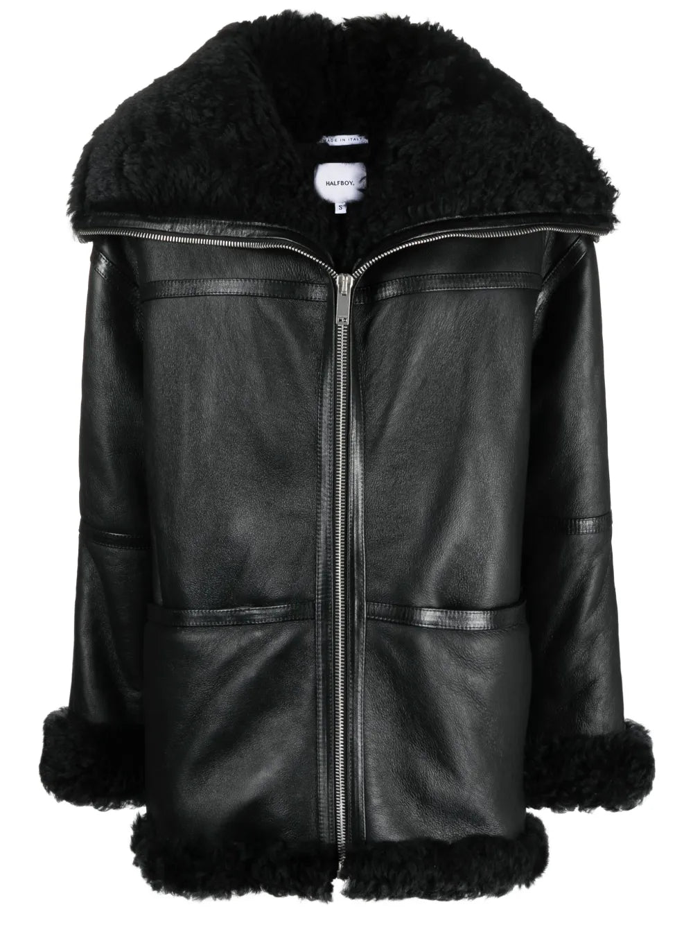 Panelled Zip-Up Leather Jacket