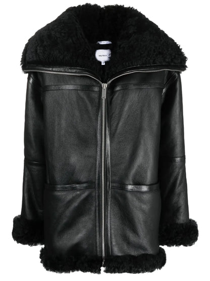 Panelled Zip-Up Leather Jacket