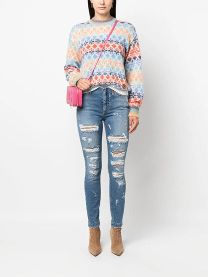 Distressed-Finish Skinny-Cut Jeans