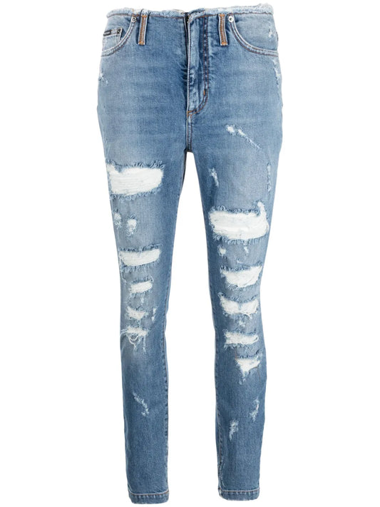 Distressed-Finish Skinny-Cut Jeans
