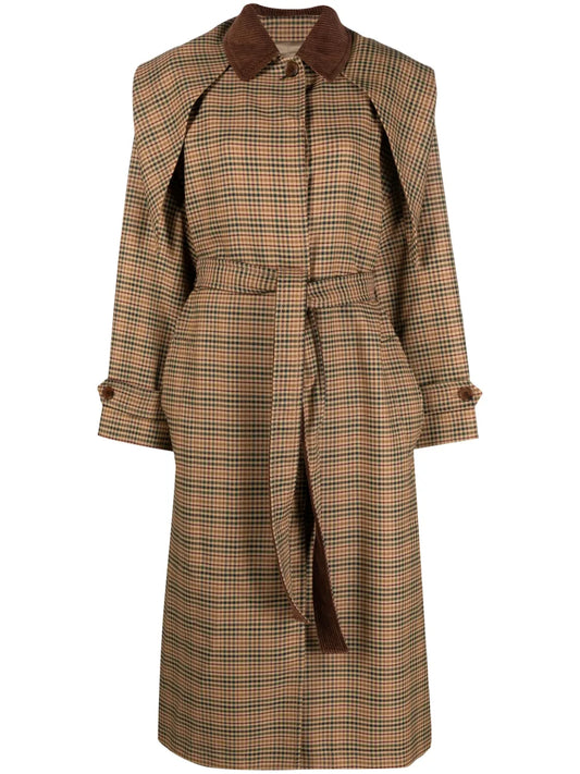 Prince Of Wales-Pattern Belted Trench Coat