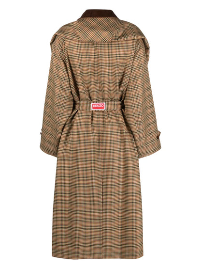 Prince Of Wales-Pattern Belted Trench Coat