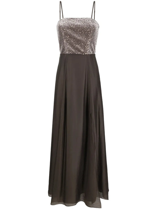 Sequin-Embellished Flared Gown