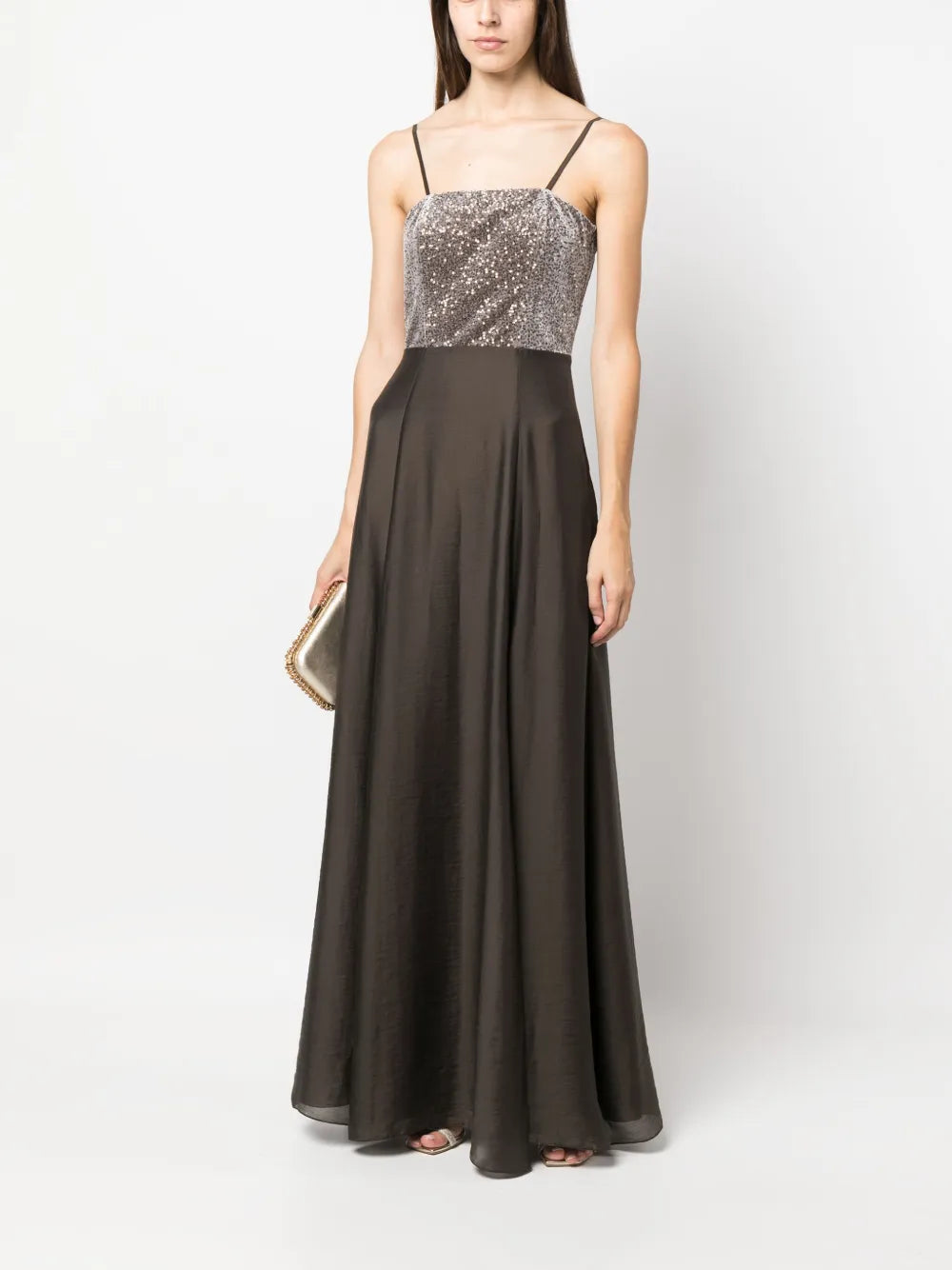 Sequin-Embellished Flared Gown