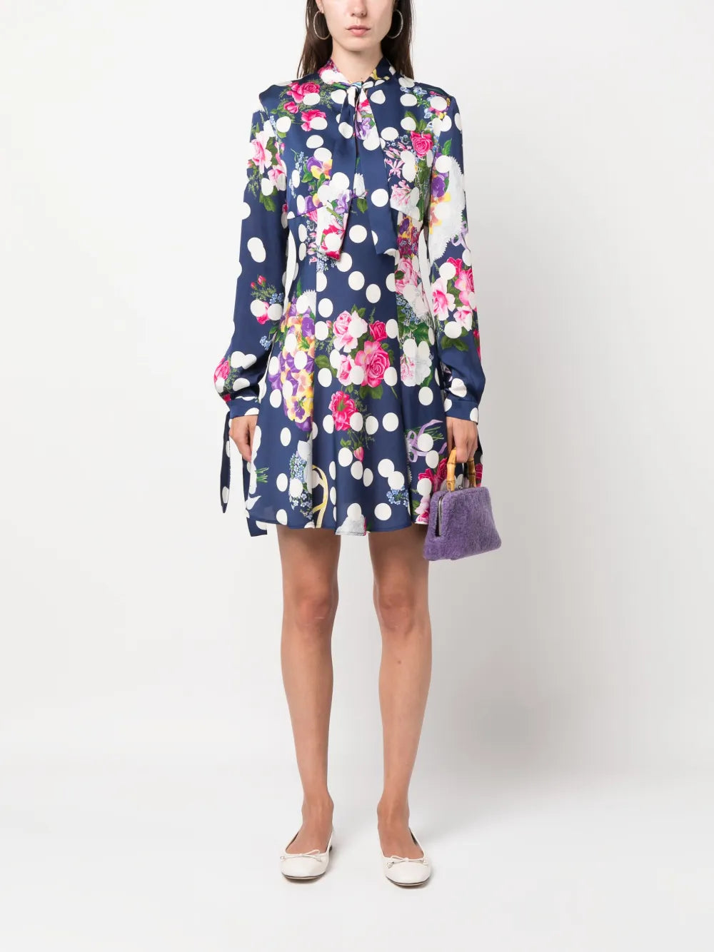 Polka-Dot Pattern Pussy-Bow Minidress