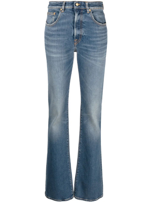 Washed-Effect Wide-Leg Jeans