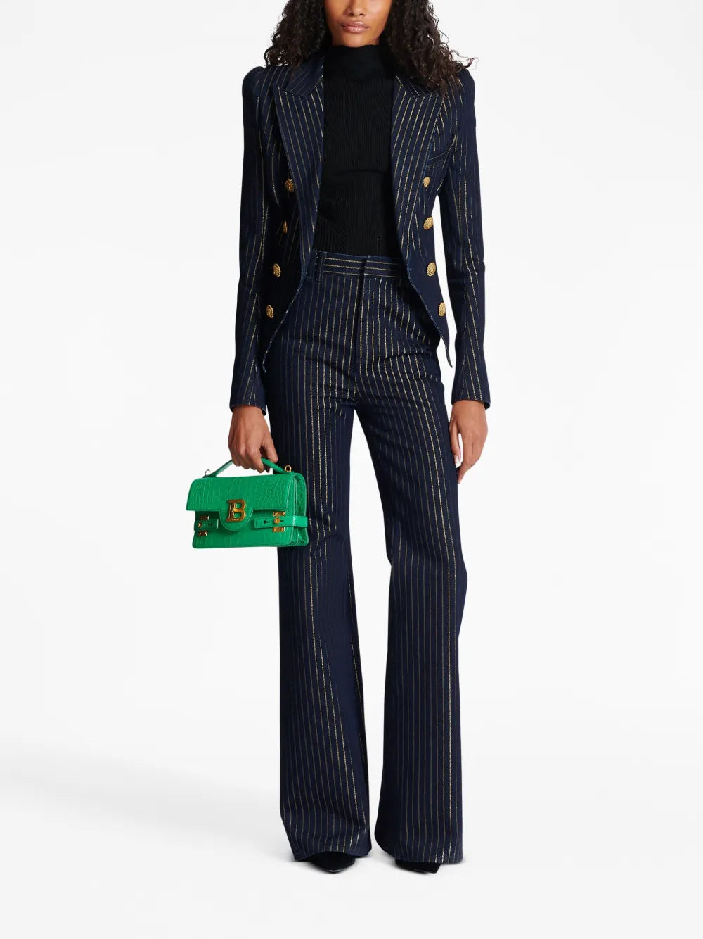 Striped High-Rise Flared Jeans