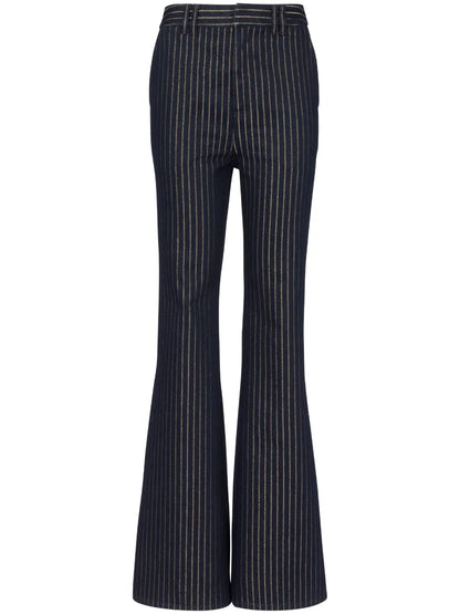 Striped High-Rise Flared Jeans
