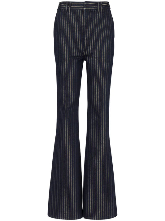 Striped High-Rise Flared Jeans